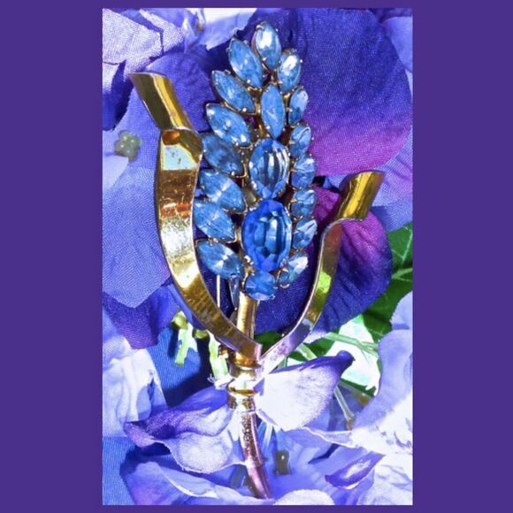 STERLING/GOLD VTG 3.5" BLUE CRYSTAL PIN/ SASH PIN - Picture 3 of 8